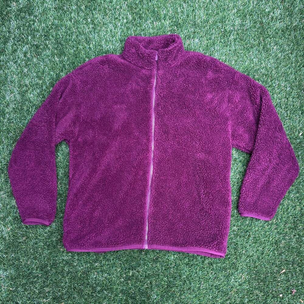 PINK Victoria's Secret Burgundy Sherpa Fleece Full-Zip Jacket